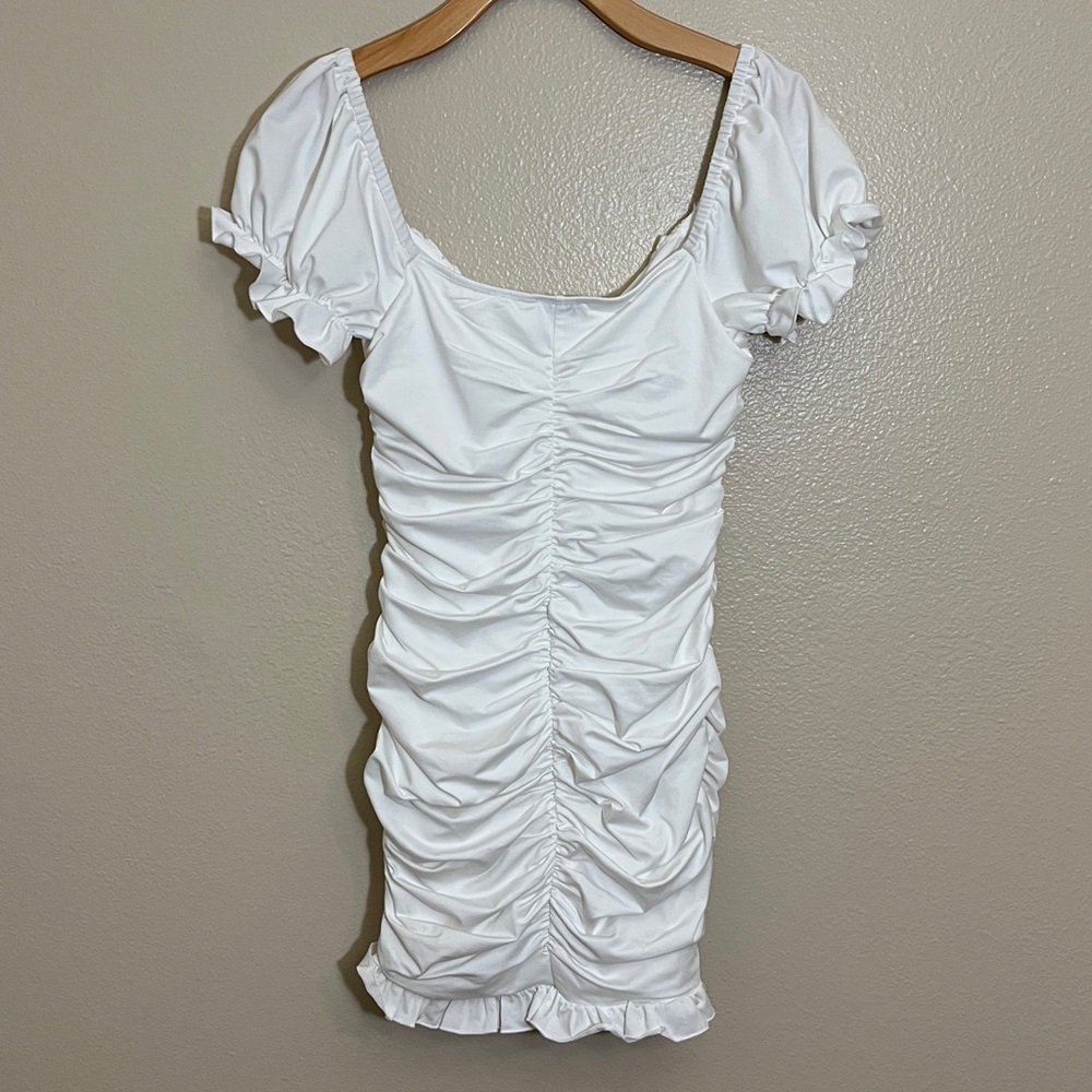 Hello Molly Ruch Yeah White Gathered Ruched Mini Dress - Picture 7 of 11
